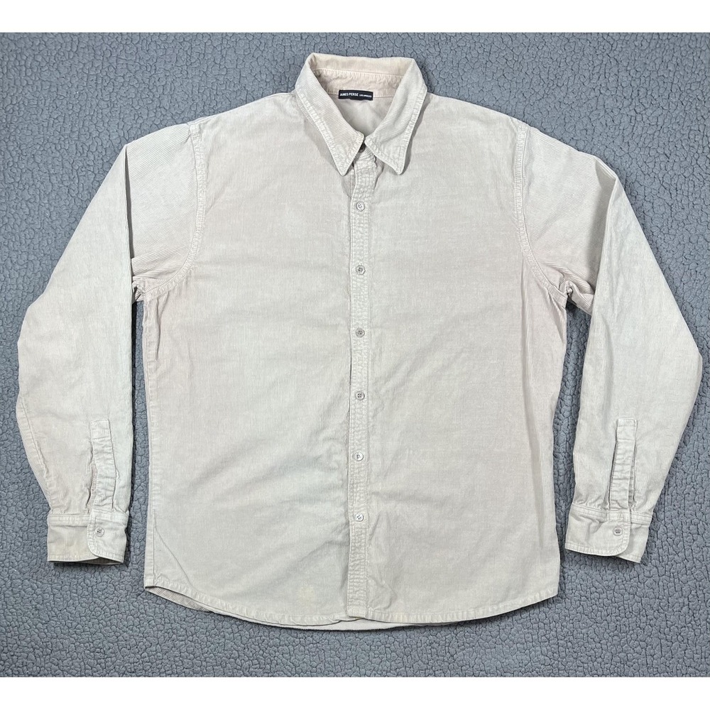 James Perse Shirt Mens Large Beige Corduroy Button Down Made in USA MCDD3822